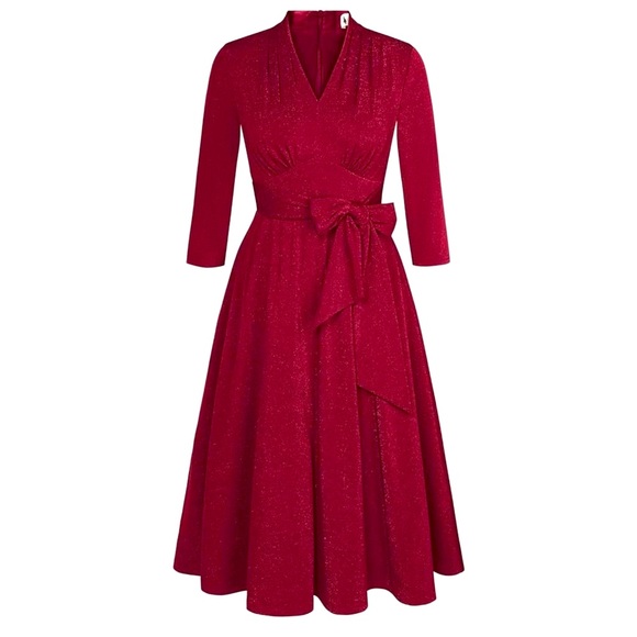 NWT VINTAGE STYLE GLITTER COCKTAIL DRESS w SELF BELT-S - Picture 5 of 16